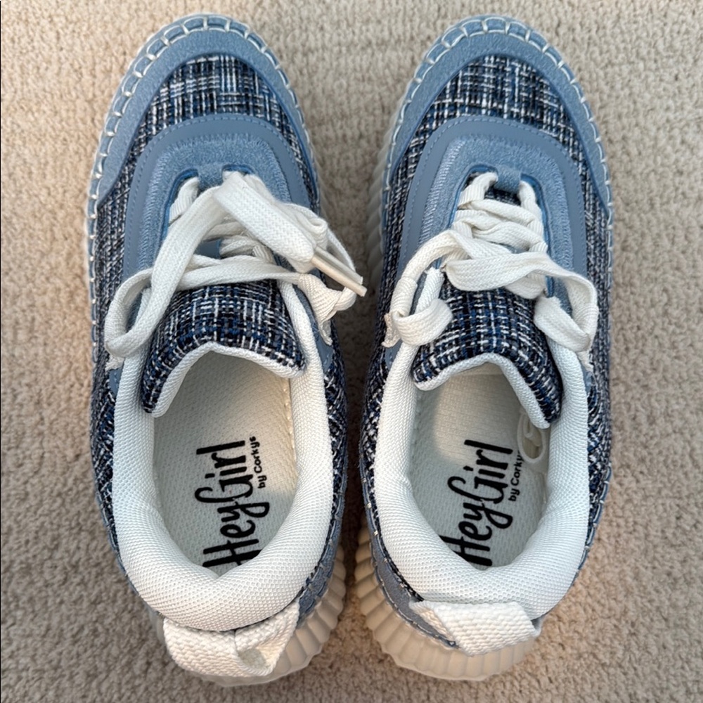 Corkys Blue Tweed Platform Sneakers with Cream Accents - Picture 3 of 5